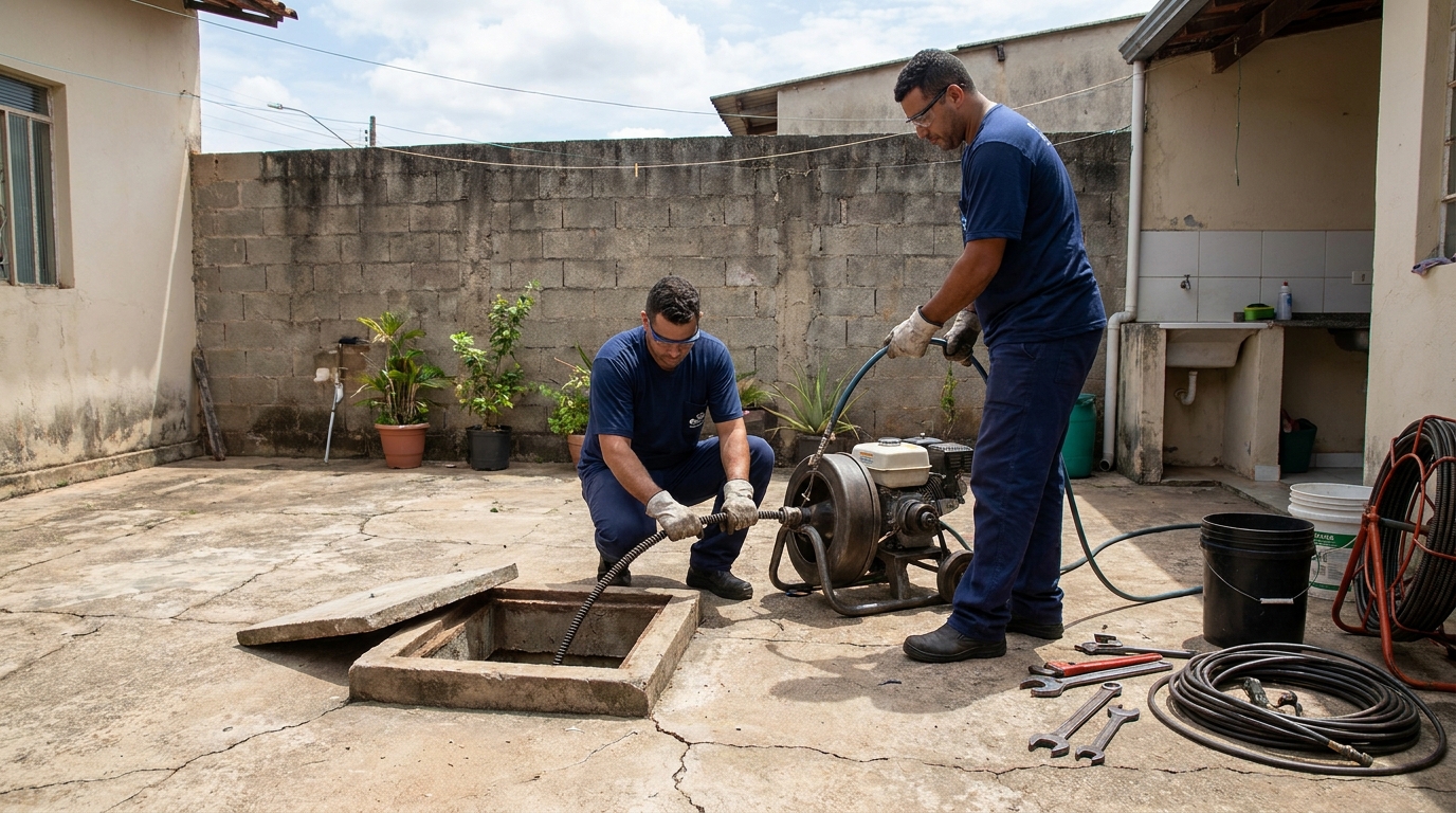 Desentupimento de esgoto residencial em Montes Claros‑MG