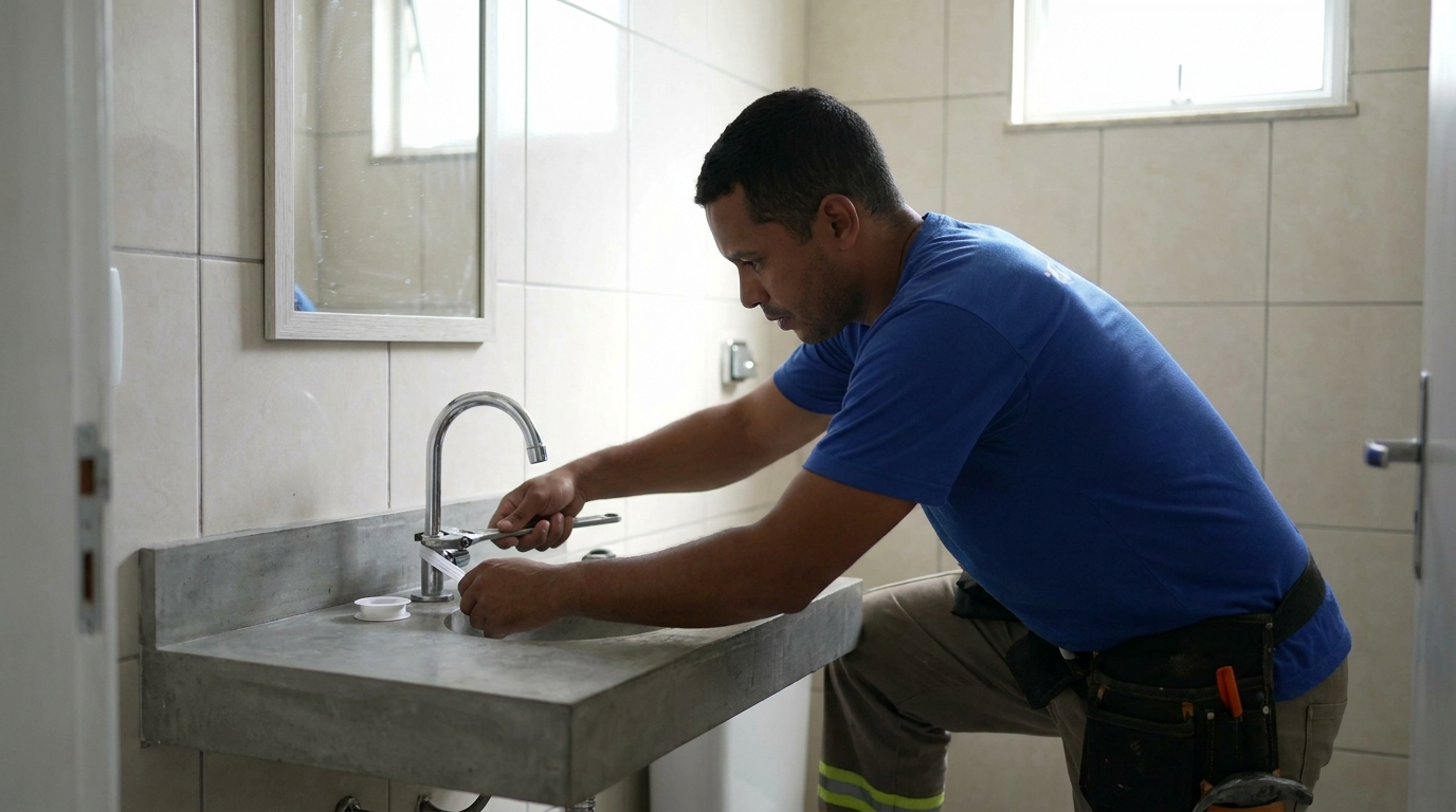 Encanador instalando torneira em Montes Claros‑MG